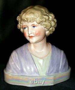 Antique German Art Deco Stunning Girl Doll Head Porcelain Bust Figurine