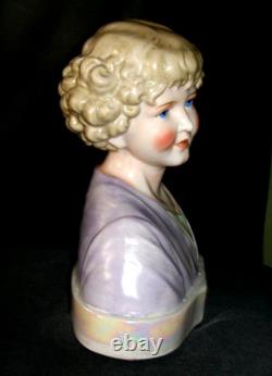 Antique German Art Deco Stunning Girl Doll Head Porcelain Bust Figurine