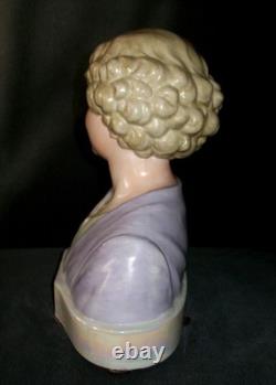 Antique German Art Deco Stunning Girl Doll Head Porcelain Bust Figurine