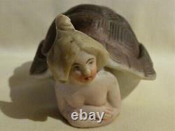 Antique German Bisque Naughty Novelty Turtle Lady Bare Bottom Bathing Beauty Box