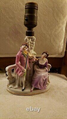 Antique German Czech Art Deco Porcelain Lamp Figurine Courting Scene