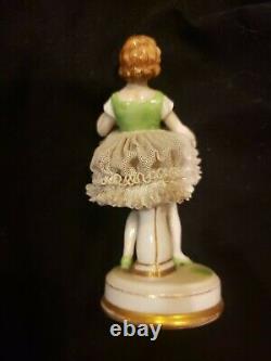 Antique German Dresden Lace Art Deco Girl Flapper Dancer Porcelain Figurine