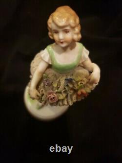 Antique German Dresden Lace Art Deco Girl Flapper Dancer Porcelain Figurine