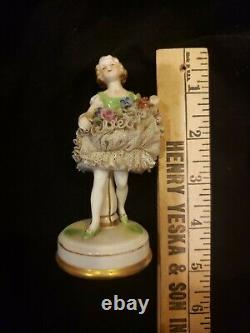 Antique German Dresden Lace Art Deco Girl Flapper Dancer Porcelain Figurine