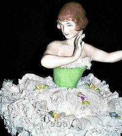 Antique German Dresden Lace Art Deco Lady Ballerina Dancer Porcelain Figurine