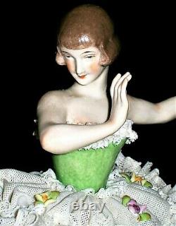 Antique German Dresden Lace Art Deco Lady Ballerina Dancer Porcelain Figurine