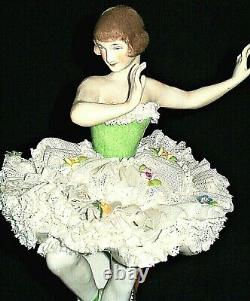 Antique German Dresden Lace Art Deco Lady Ballerina Dancer Porcelain Figurine