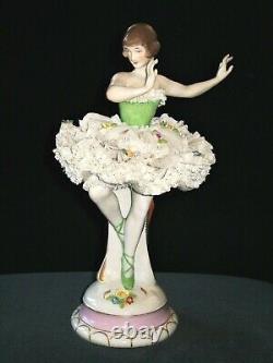 Antique German Dresden Lace Art Deco Lady Ballerina Dancer Porcelain Figurine