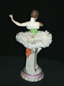 Antique German Dresden Lace Art Deco Lady Ballerina Dancer Porcelain Figurine