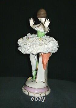 Antique German Dresden Lace Art Deco Lady Ballerina Dancer Porcelain Figurine