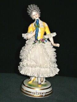 Antique German Dresden Lace Art Deco Lady Doll With Parrot Porcelain Figurine