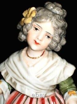 Antique German Dressel Kister Girl Half Doll With Flowers Porcelain Figurine