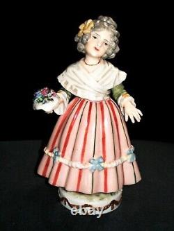 Antique German Dressel Kister Girl Half Doll With Flowers Porcelain Figurine