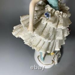 Antique German Hus Lace Porcelain Figurine Ballerina Dancer, 6 1/2 high