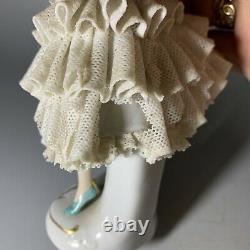 Antique German Hus Lace Porcelain Figurine Ballerina Dancer, 6 1/2 high