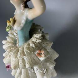 Antique German Hus Lace Porcelain Figurine Ballerina Dancer, 6 1/2 high