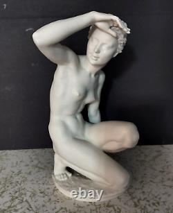 Antique German Hutschenreuther Bisque Porcelain Figurine, Nude, 8 high