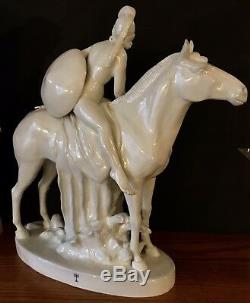 Antique German Karl Ens Porcelain Figurine Of Mounted Valkyrie Nude Rare
