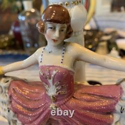 Antique German Porcelain Art Deco Inspired Dancing Flapper Girls Lamp