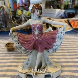 Antique German Porcelain Art Deco Inspired Dancing Flapper Girls Lamp