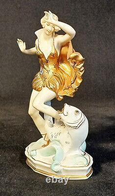 Antique German Porcelain Art Deco Lady Figurine Passauer Porzellanmanufaktur