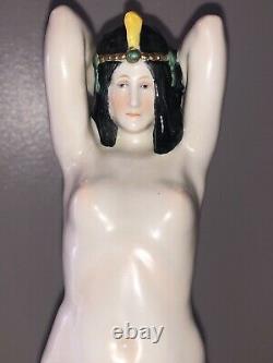 Antique German Porcelain Art Deco Nouveau Nude Lady Woman Peacock Dancer Ens