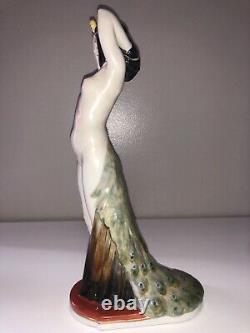 Antique German Porcelain Art Deco Nouveau Nude Lady Woman Peacock Dancer Ens