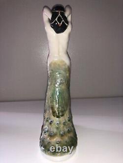 Antique German Porcelain Art Deco Nouveau Nude Lady Woman Peacock Dancer Ens