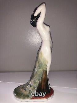 Antique German Porcelain Art Deco Nouveau Nude Lady Woman Peacock Dancer Ens