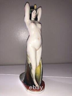 Antique German Porcelain Art Deco Nouveau Nude Lady Woman Peacock Dancer Ens