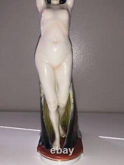 Antique German Porcelain Art Deco Nouveau Nude Lady Woman Peacock Dancer Ens