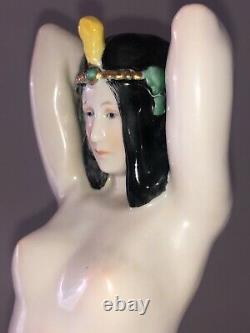 Antique German Porcelain Art Deco Nouveau Nude Lady Woman Peacock Dancer Ens