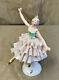 Antique German Porcelain Ballerina Figurine Peach Lace Green Dress Hand Painted