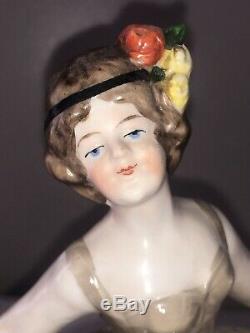 Antique German Porcelain Sitzendorf Lady Woman Box Jar Figurine Figure Art Deco