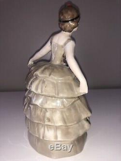 Antique German Porcelain Sitzendorf Lady Woman Box Jar Figurine Figure Art Deco