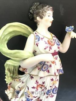 Antique German Sitzendorf Art Deco Hand Painted Lady Maiden w Drapes & Violets