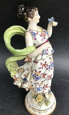 Antique German Sitzendorf Art Deco Hand Painted Lady Maiden w Drapes & Violets