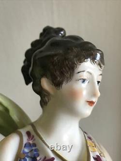 Antique German Sitzendorf Art Deco Hand Painted Lady Maiden w Drapes & Violets