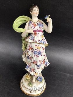 Antique German Sitzendorf Art Deco Hand Painted Lady Maiden w Drapes & Violets