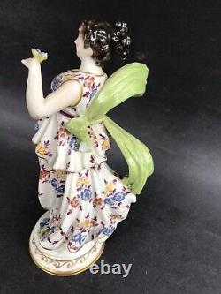 Antique German Sitzendorf Art Deco Hand Painted Lady Maiden w Drapes & Violets