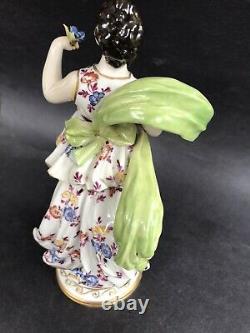 Antique German Sitzendorf Art Deco Hand Painted Lady Maiden w Drapes & Violets