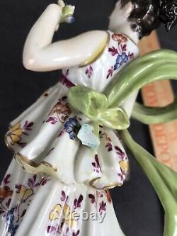 Antique German Sitzendorf Art Deco Hand Painted Lady Maiden w Drapes & Violets