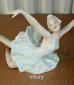 Antique German Wallendorf Porcelain Ballerine, The Swan Lake, 10 wide