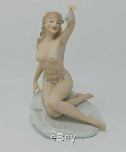 Antique German Wallendorf Porcelain Figurine NUDE Woman Girl at Beach