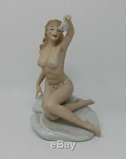 Antique German Wallendorf Porcelain Figurine NUDE Woman Girl at Beach