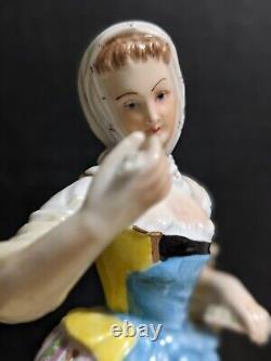 Antique Germany Carl Thieme Dresden Porcelain Figurine Lady Market Vendor 8