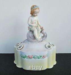 Antique Germany Porcelain Art Deco Flower Frog Vase Girl on Snail 1935 Signed