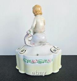 Antique Germany Porcelain Art Deco Flower Frog Vase Girl on Snail 1935 Signed