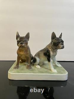 Antique Goldscheider Karin Gostl French Bull Dogs Porcelain Figurine Austria