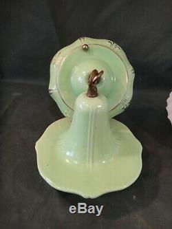 Antique Green Porcelain Pendant Light Fixture Vintage Porcelier w Shade